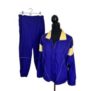 Vtg Asics Womens Tracksuit Purple Nylon Poly Medium Zip Up Pants 80s Fashion